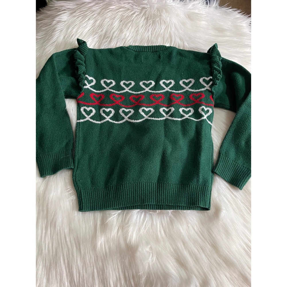 Epic Threads Green Holidays Toddler Girl's Heart Ruffled Crewneck Sweater 4T  4